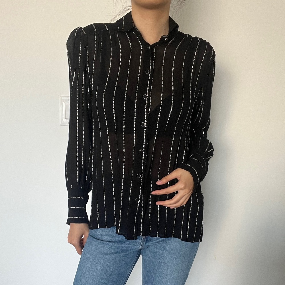 The Kooples black shirt with silver letter stripes